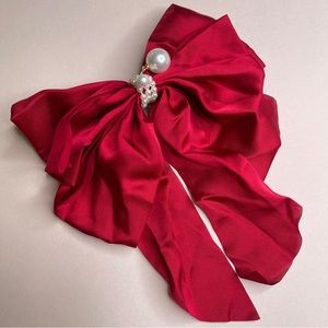 Faux Pearl Yarn Bowknot Hair Red